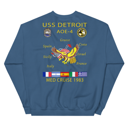 USS Detroit (AOE-4) 1983 Med Cruise Sweatshirt – back view, indigo
