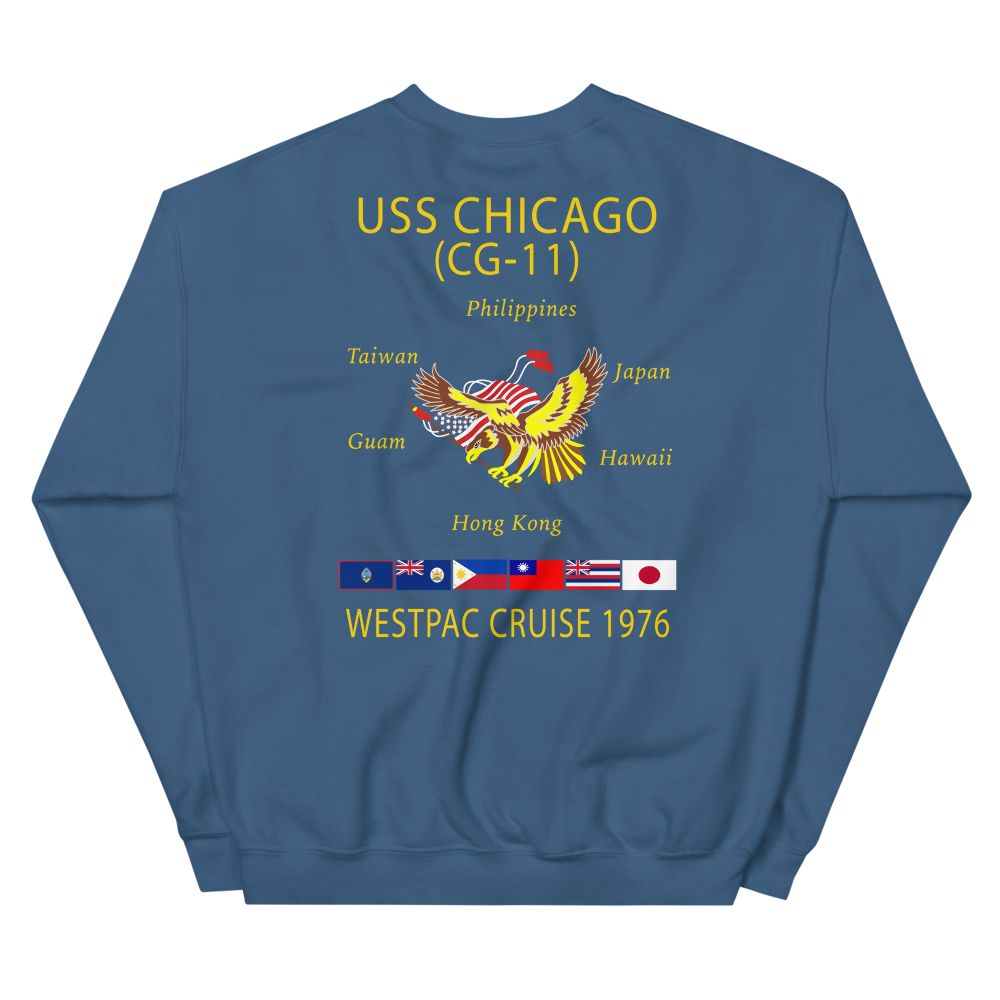 USS Chicago (CG-11) 1976 WESTPAC Cruise Sweatshirt – back view, indigo