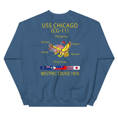 USS Chicago (CG-11) 1976 WESTPAC Cruise Sweatshirt – back view, indigo