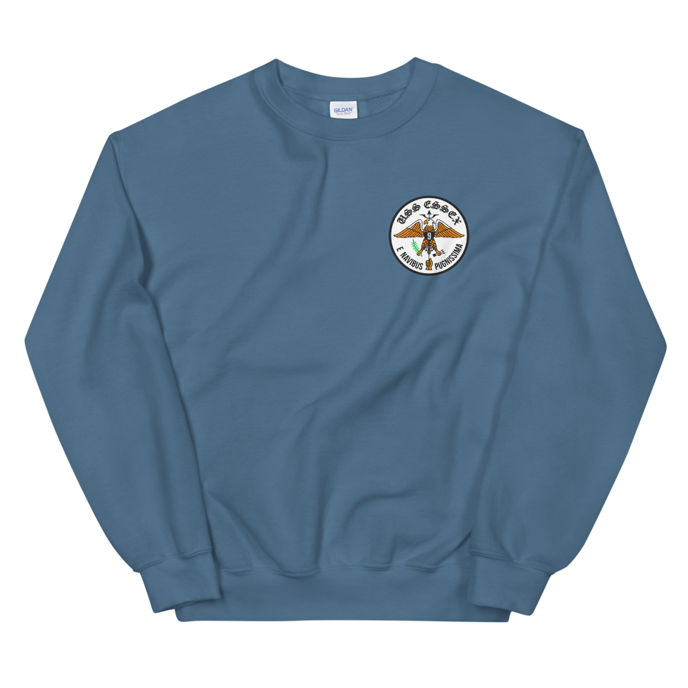USS Essex (CVS-9) Ship's Crest Sweatshirt – front view, indigo
