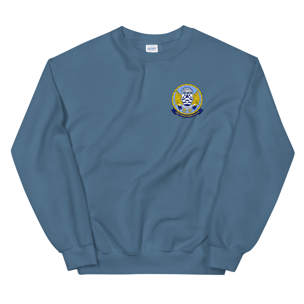 USS Yorktown (CVS-10) Ship's Crest Sweatshirt – front view, indigo