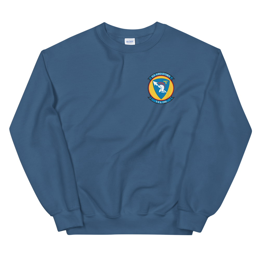 VFA-106 Gladiators Squadron Crest Unisex Sweatshirt – front view, indigo