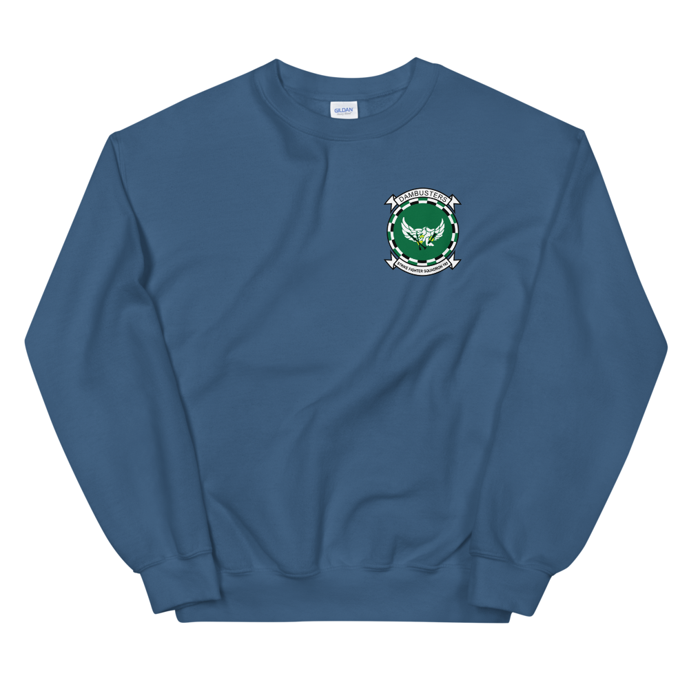 VFA-195 Dambusters Squadron Crest Unisex Sweatshirt – front view, indigo