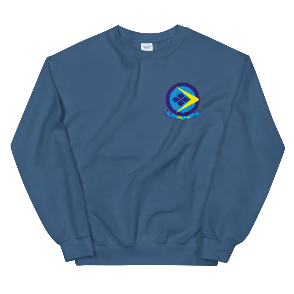 VFA-146 Blue Diamonds Squadron Crest Unisex Sweatshirt – front view, indigo