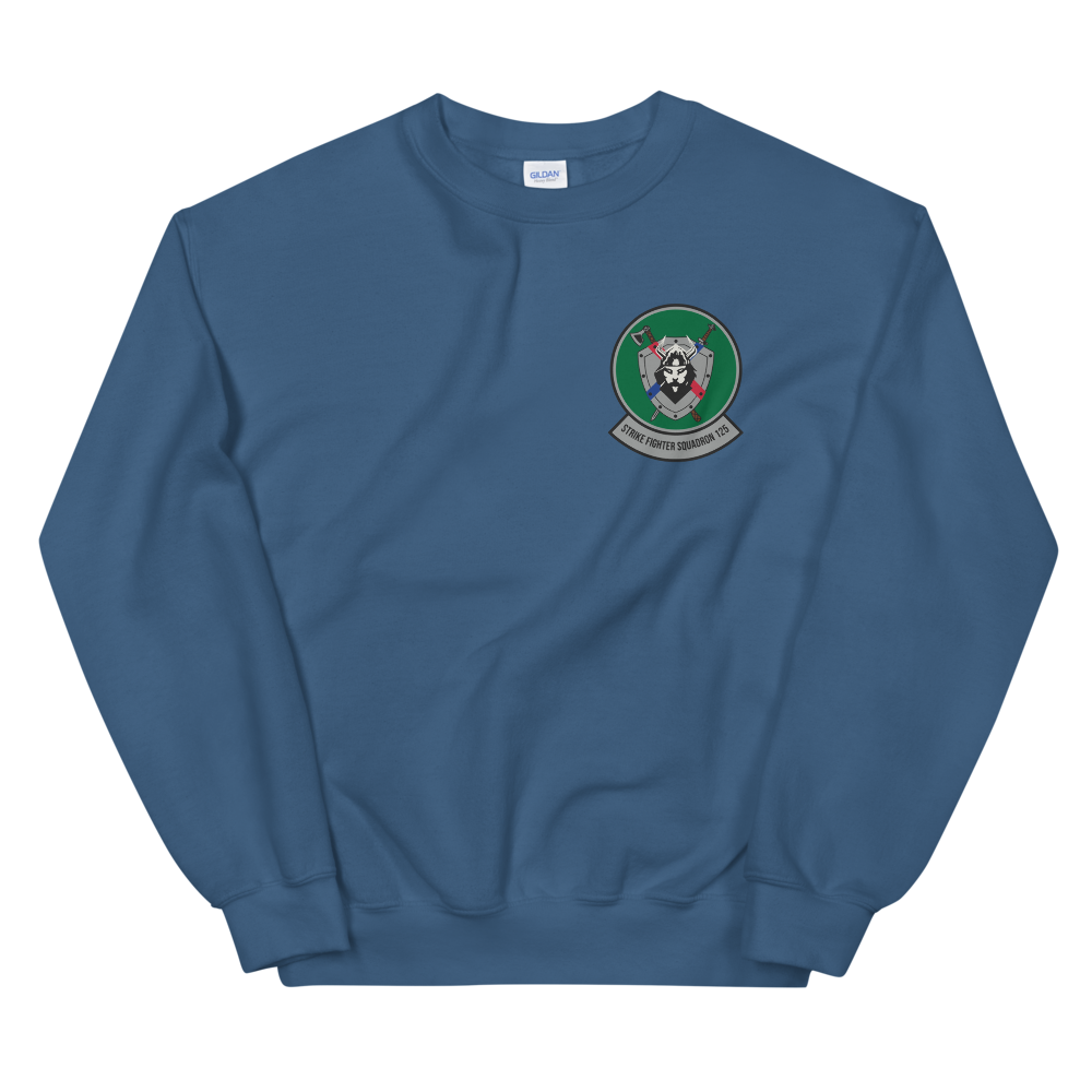 VFA-125 Rough Raiders Squadron Crest Unisex Sweatshirt – front view, indigo