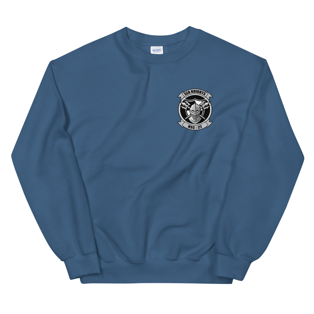 HSC-22 Sea Knights Squadron Crest Unisex Sweatshirt – front view, indigo