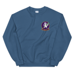 HSC-14 Chargers Squadron Crest Unisex Sweatshirt – front view, indigo