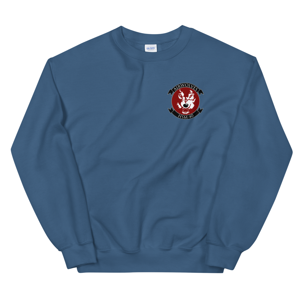 HSM-40 Airwolves Squadron Crest Unisex Sweatshirt – front view, indigo