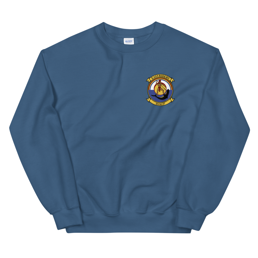 HSM-37 Easy Riders Squadron Crest Unisex Sweatshirt – front view, indigo