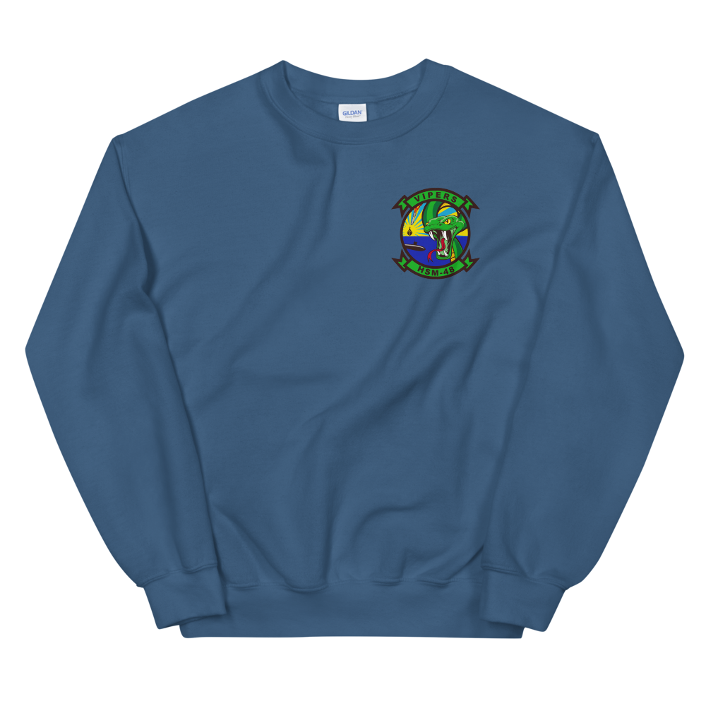 HSM-48 Vipers Squadron Crest Unisex Sweatshirt – front view, indigo