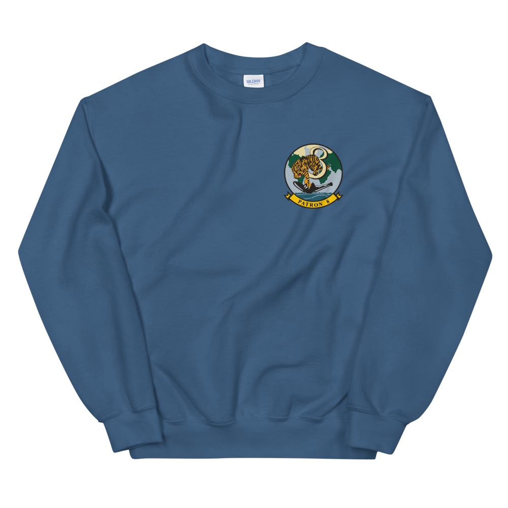 VP-8 Fighting Tigers Squadron Crest Sweatshirt – front view, indigo