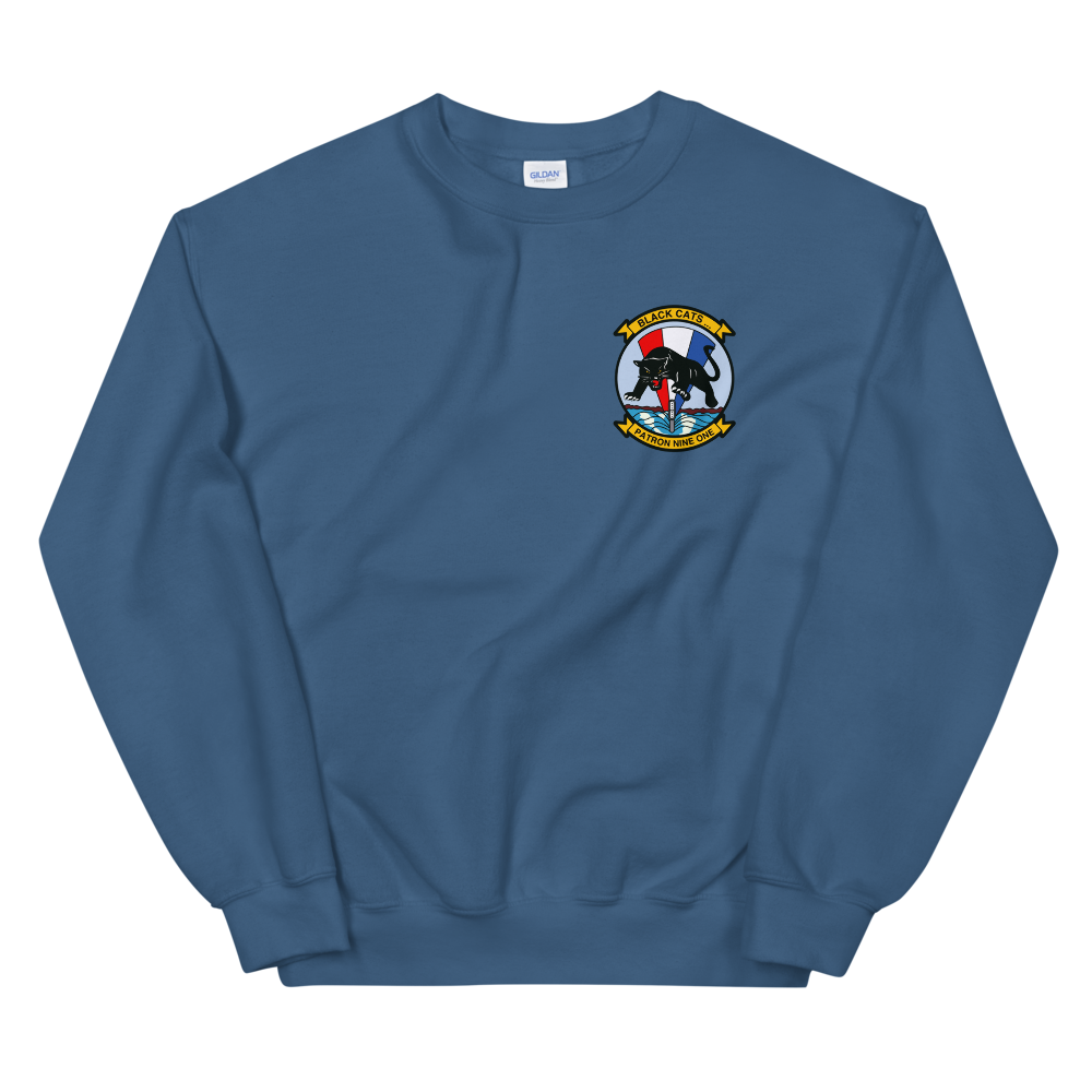 VP-91 Blackcats Squadron Crest Sweatshirt – front view, indigo