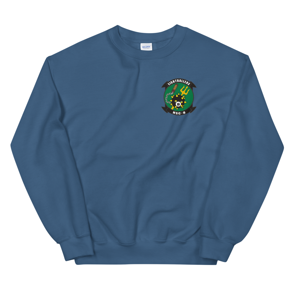 HSC-8 Eightballers Squadron Crest Sweatshirt – front view, indigo