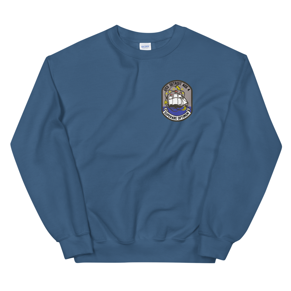 USS Detroit (AOE-4) 1983 Med Cruise Sweatshirt – front view, indigo