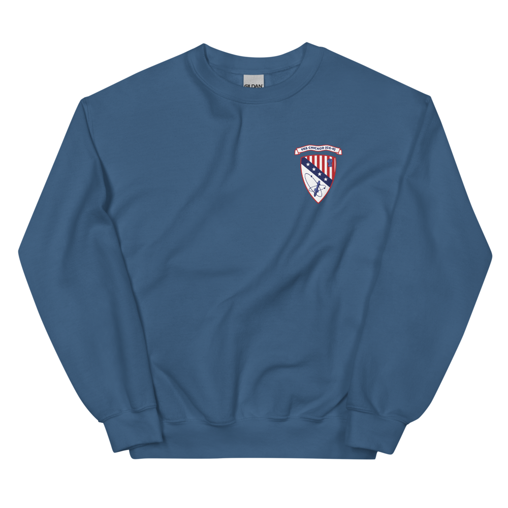 USS Chicago (CG-11) Ship's Crest Sweatshirt - Blue – front view, indigo