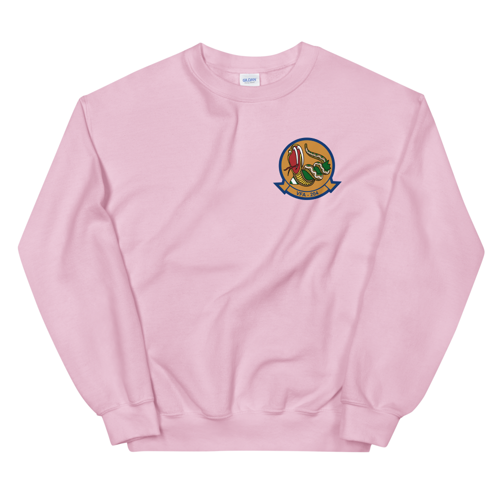 VFA-204 River Rattlers Squadron Crest Unisex Sweatshirt – front view, pink