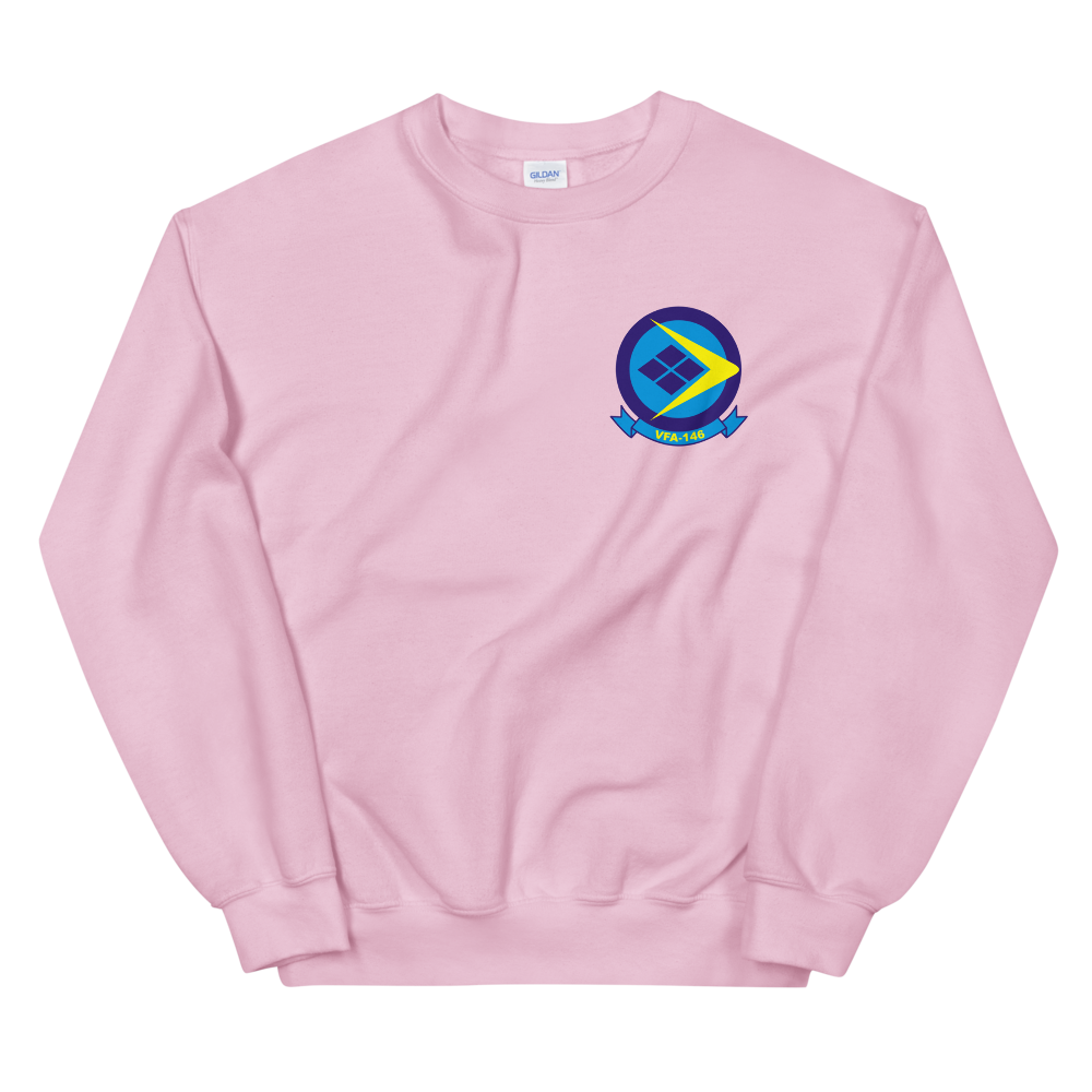 VFA-146 Blue Diamonds Squadron Crest Unisex Sweatshirt – front view, pink