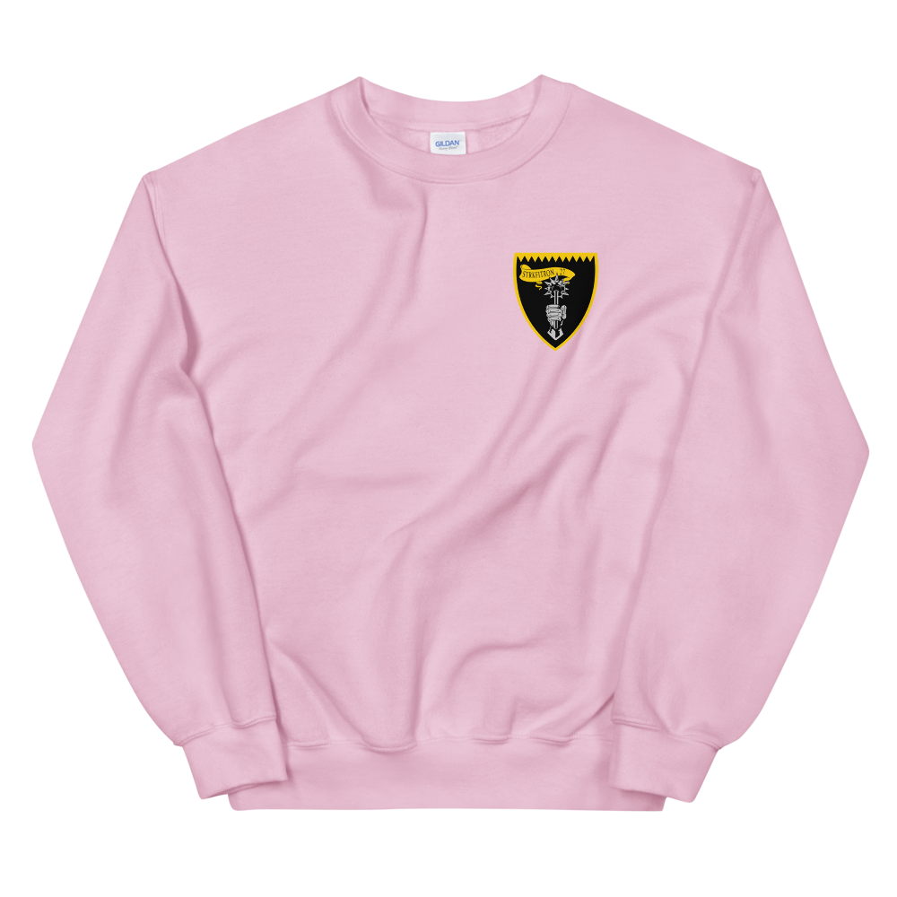 VFA-27 Royal Maces Squadron Crest Unisex Sweatshirt – front view, pink