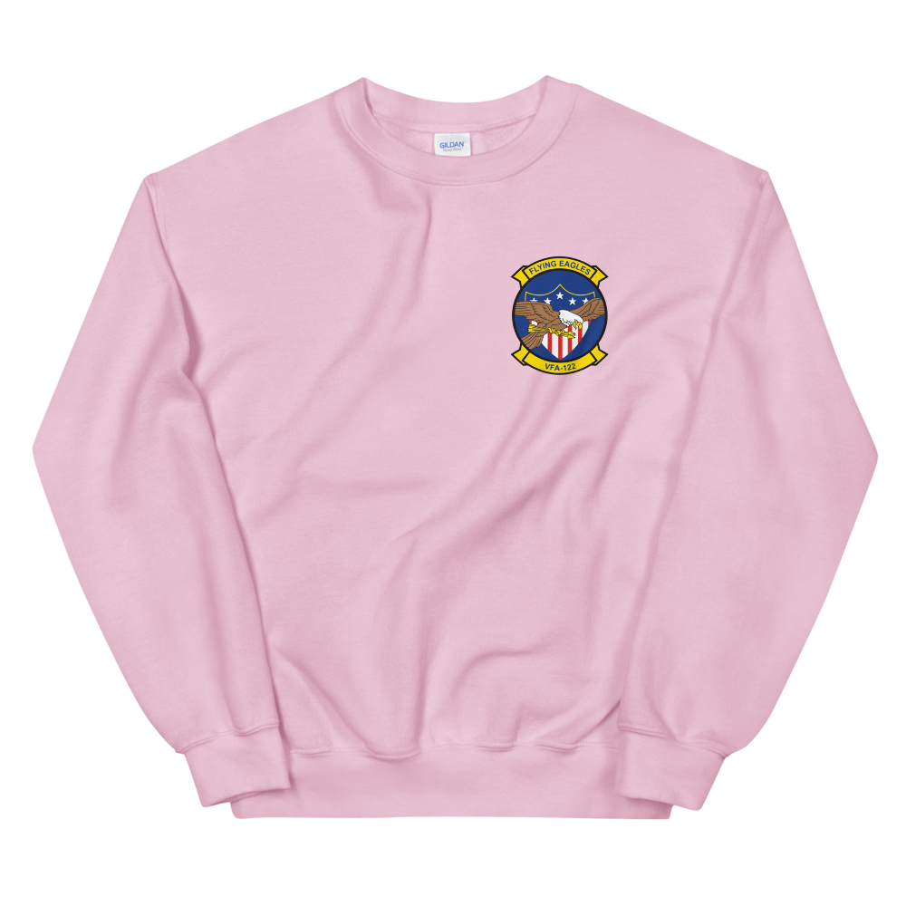 VFA-122 Flying Eagles Squadron Crest Unisex Sweatshirt – front view, pink