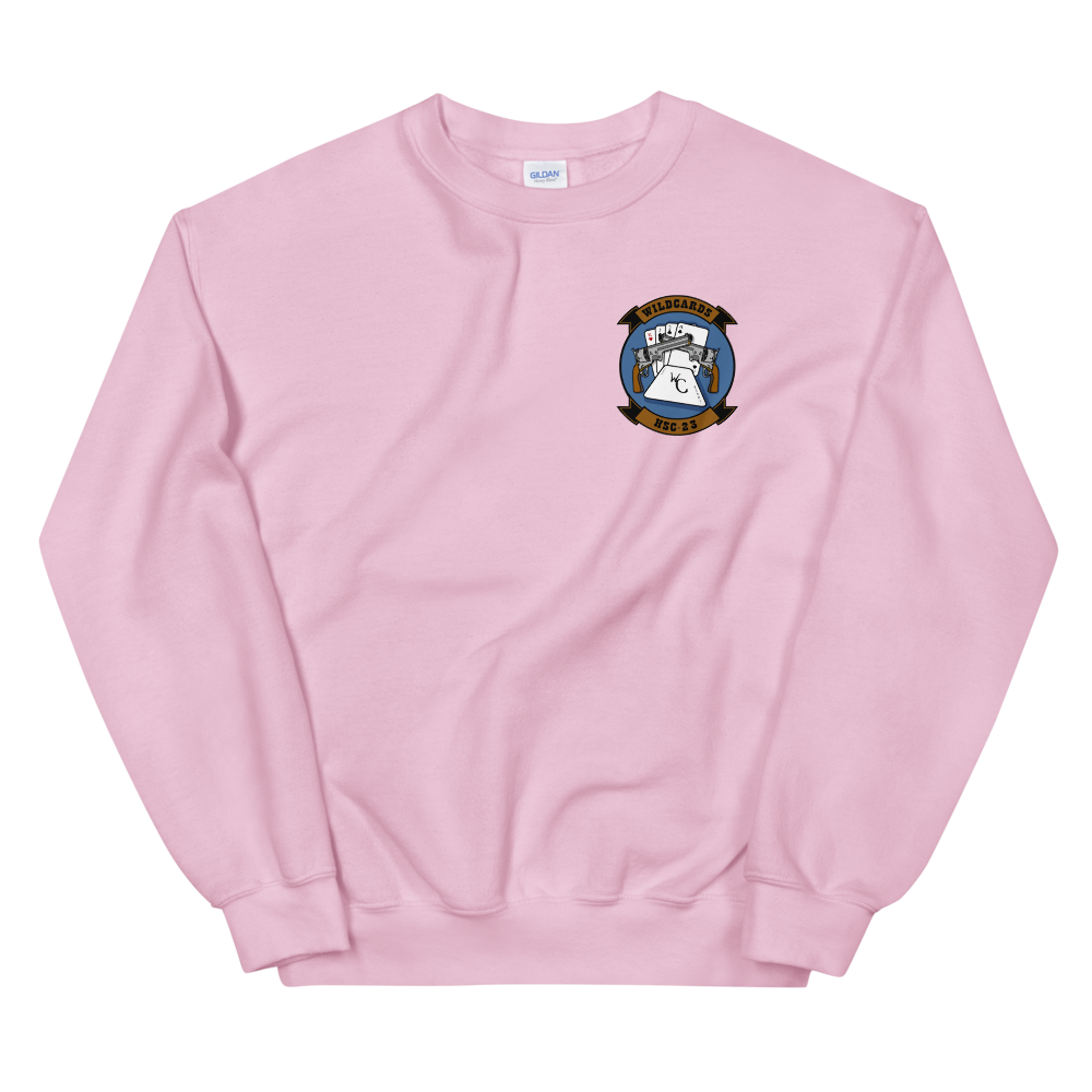 HSC-23 Wildcards Squadron Crest Unisex Sweatshirt – front view, pink