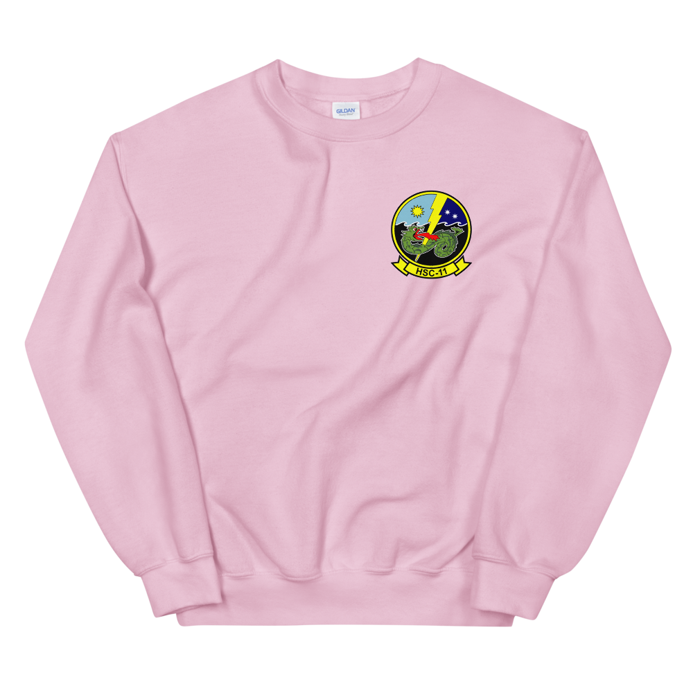 HSC-11 Dragonslayers Squadron Crest Unisex Sweatshirt – front view, pink