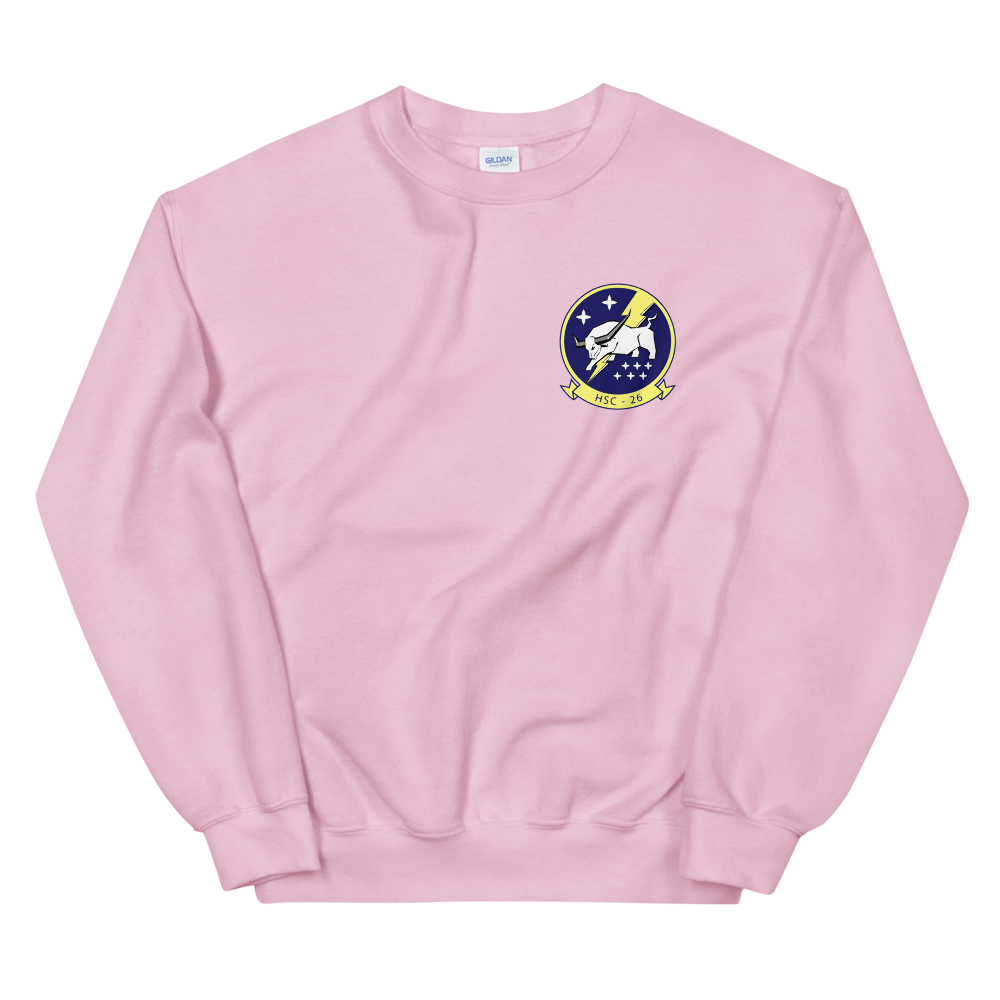 HSC-26 Chargers Squadron Crest Unisex Sweatshirt – front view, pink