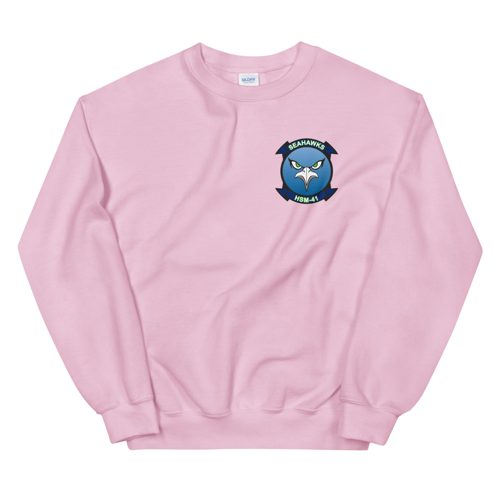 HSM-41 Seahawks Squadron Crest Unisex Sweatshirt – front view, pink