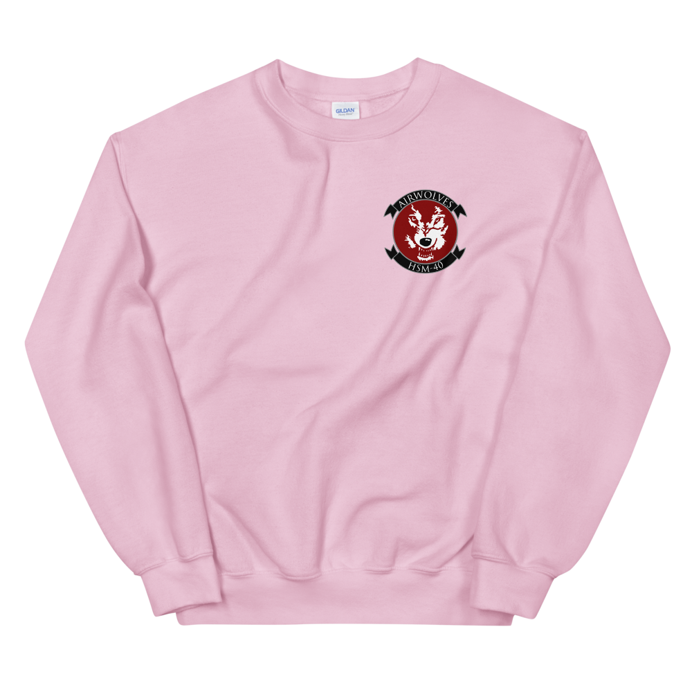 HSM-40 Airwolves Squadron Crest Unisex Sweatshirt – front view, pink