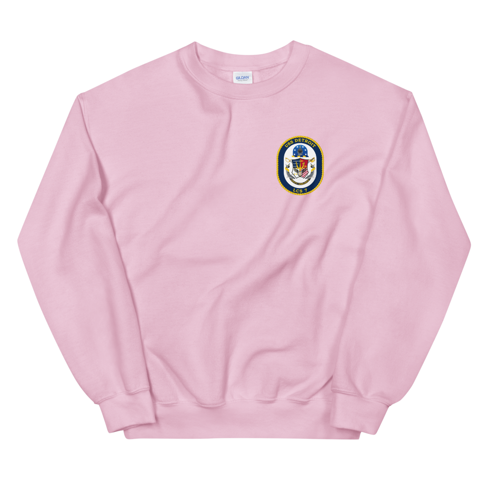USS Detroit (LCS-7) Ship's Crest Sweatshirt – front view, pink
