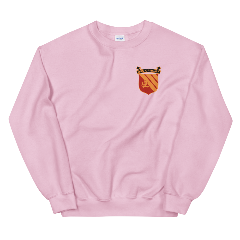 USS Gridley (CG-21) Ship's Crest Sweatshirt – front view, pink