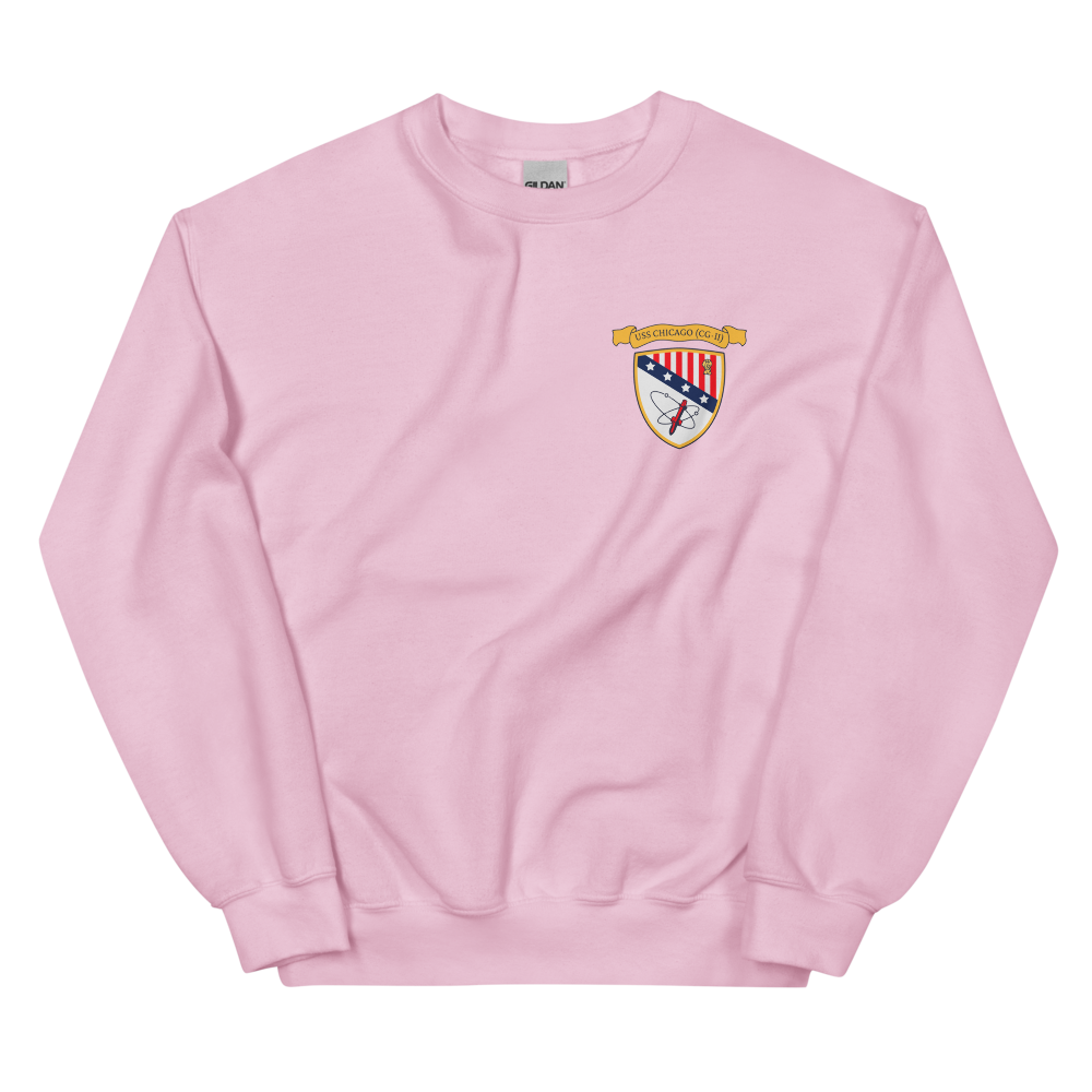 USS Chicago (CG-11) Ship's Crest Sweatshirt - Gold – front view, pink