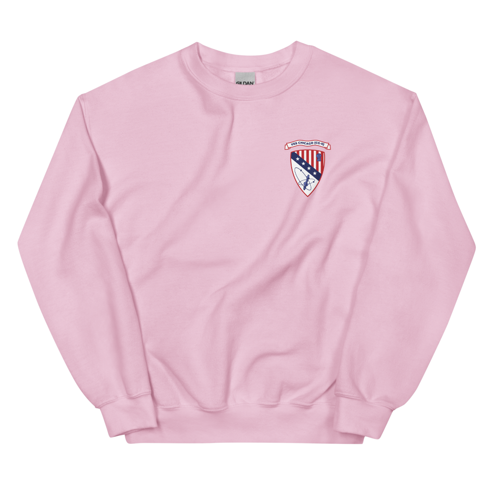 USS Chicago (CG-11) Ship's Crest Sweatshirt - Blue – front view, pink