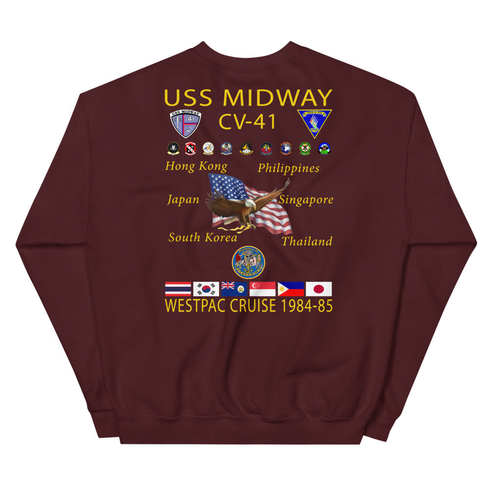 USS Midway (CV-41) 1984-85 Cruise Sweatshirt – maroon