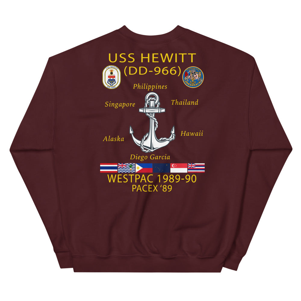 USS Hewitt (DD-966) 1989-90 Cruise Sweatshirt – maroon