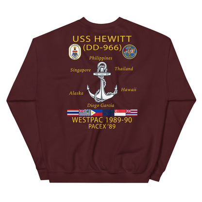 USS Hewitt (DD-966) 1989-90 Cruise Sweatshirt – maroon