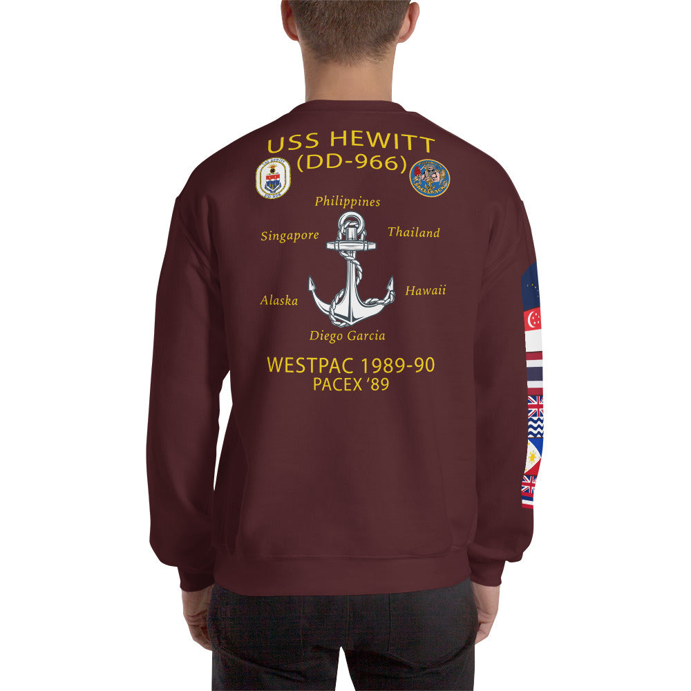 USS Hewitt (DD-966) 1989-90 Cruise Sweatshirt - FLAGS ON SLEEVE – maroon
