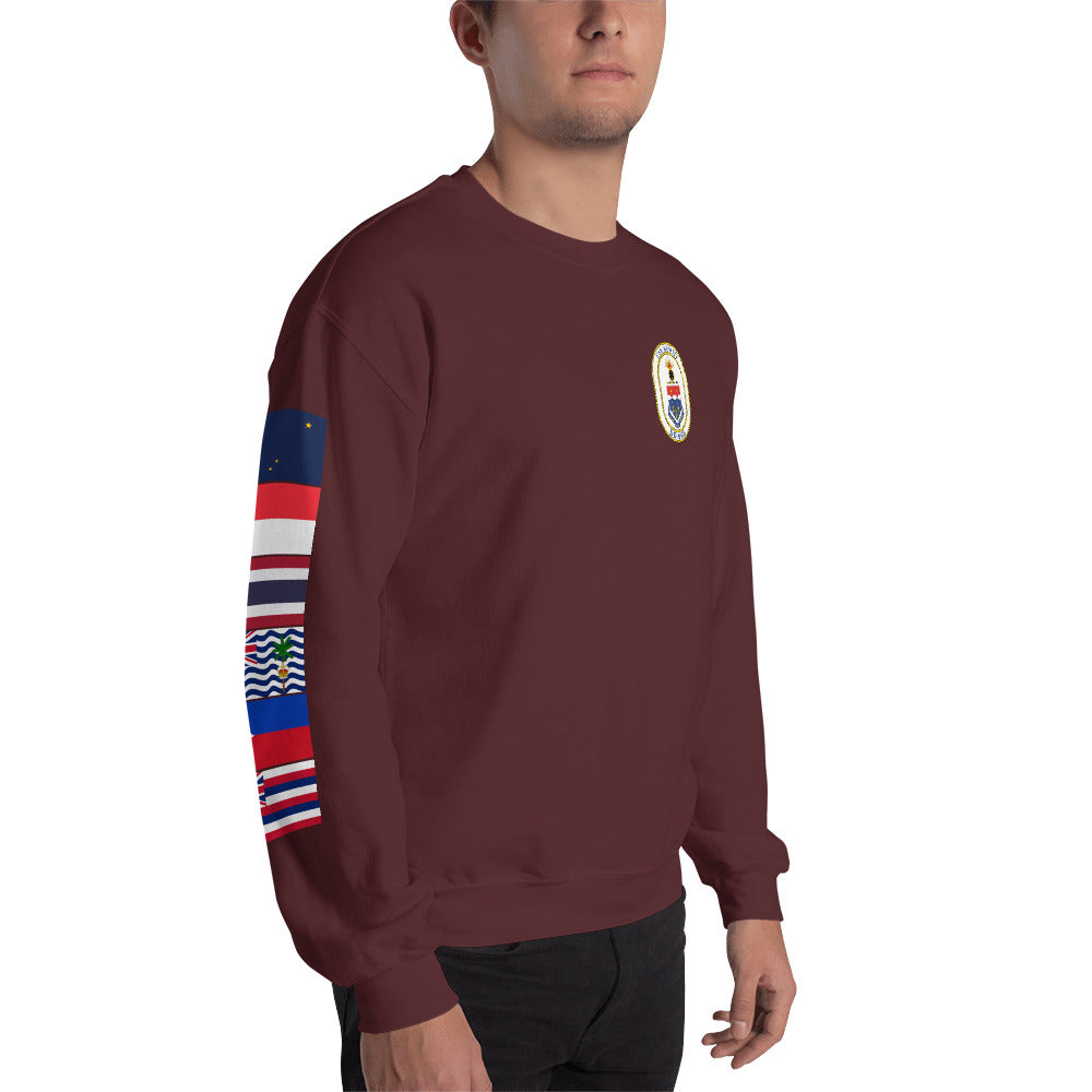 USS Hewitt (DD-966) 1989-90 Cruise Sweatshirt - FLAGS ON SLEEVE – maroon