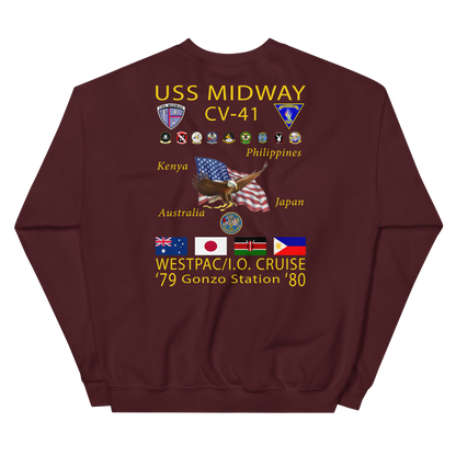 USS Midway (CV-41) 1979-80 Cruise Sweatshirt with Persian Gulf Yacht Club – maroon