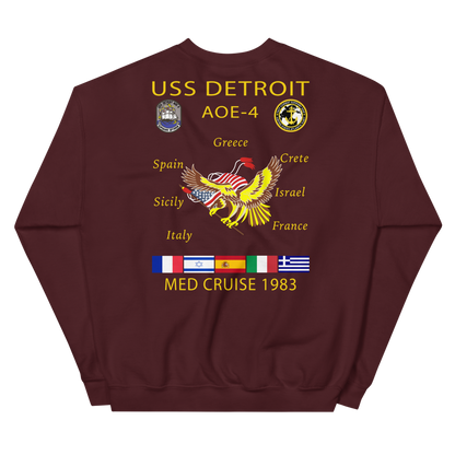USS Detroit (AOE-4) 1983 Med Cruise Sweatshirt – back view, maroon