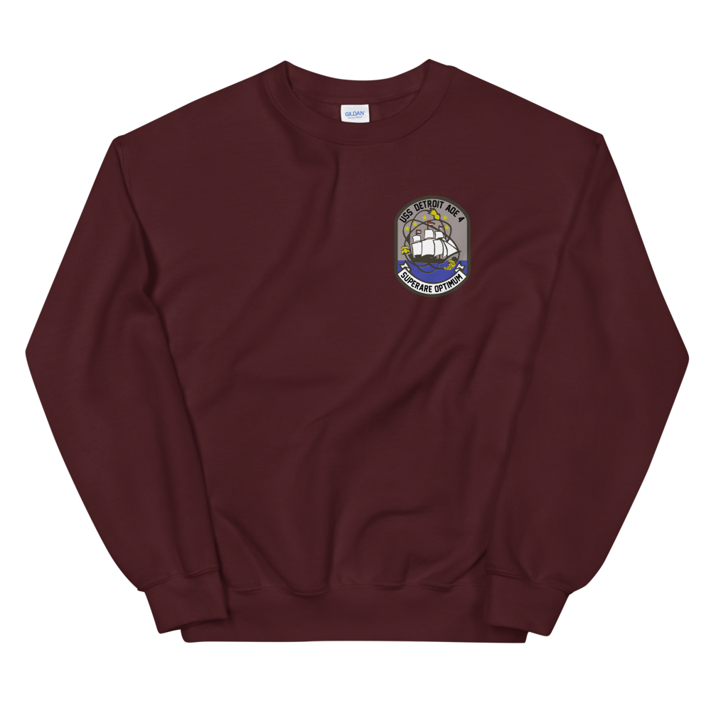 USS Detroit (AOE-4) 1983 Med Cruise Sweatshirt – front view, maroon
