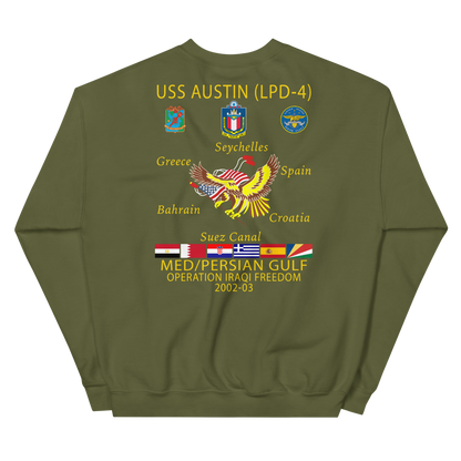 USS Austin (LPD-4) 2002-03 Cruise Sweatshirt – back view, military green