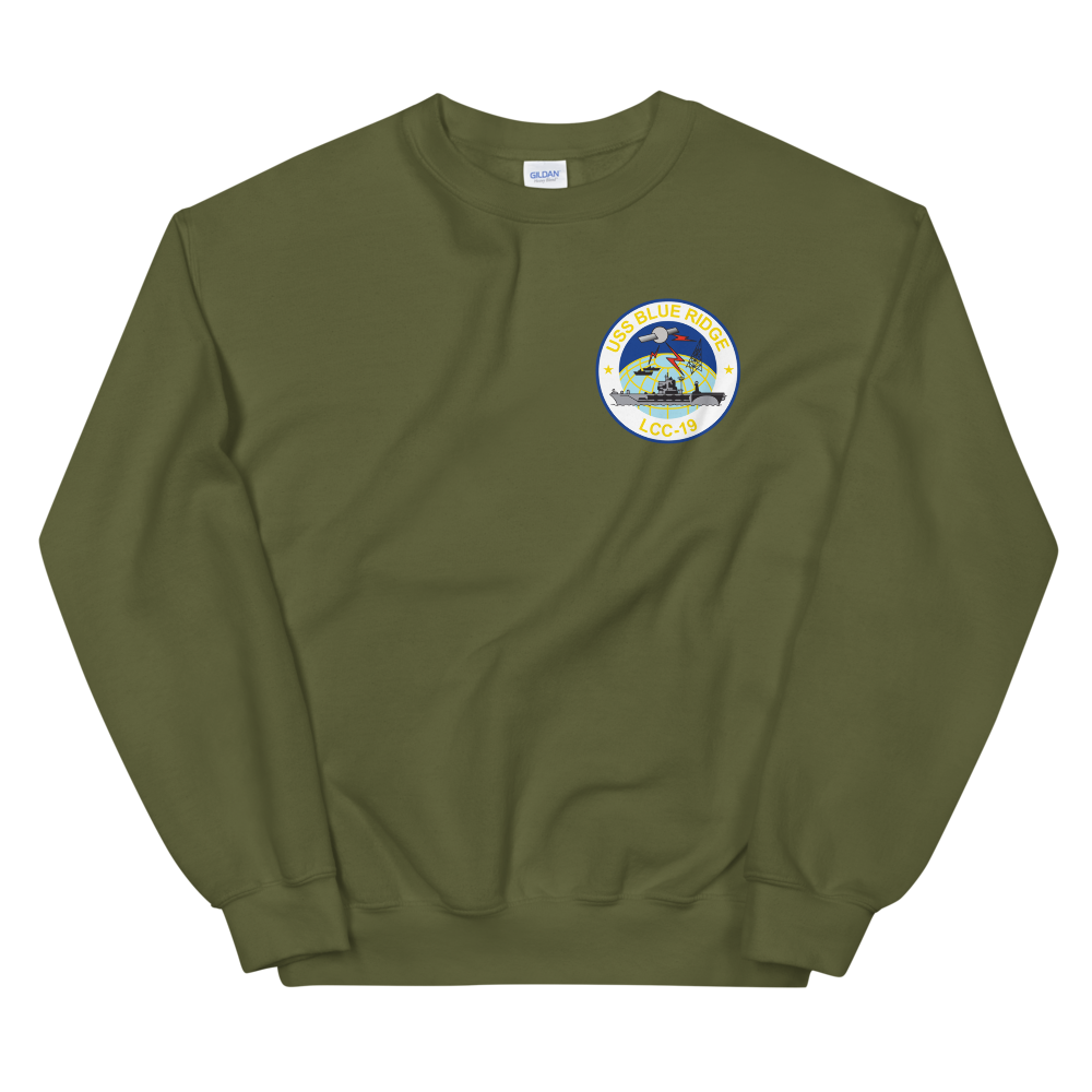 USS Blue Ridge (LCC-19) 1990-91 ODS/S Cruise Sweatshirt – front view, military green