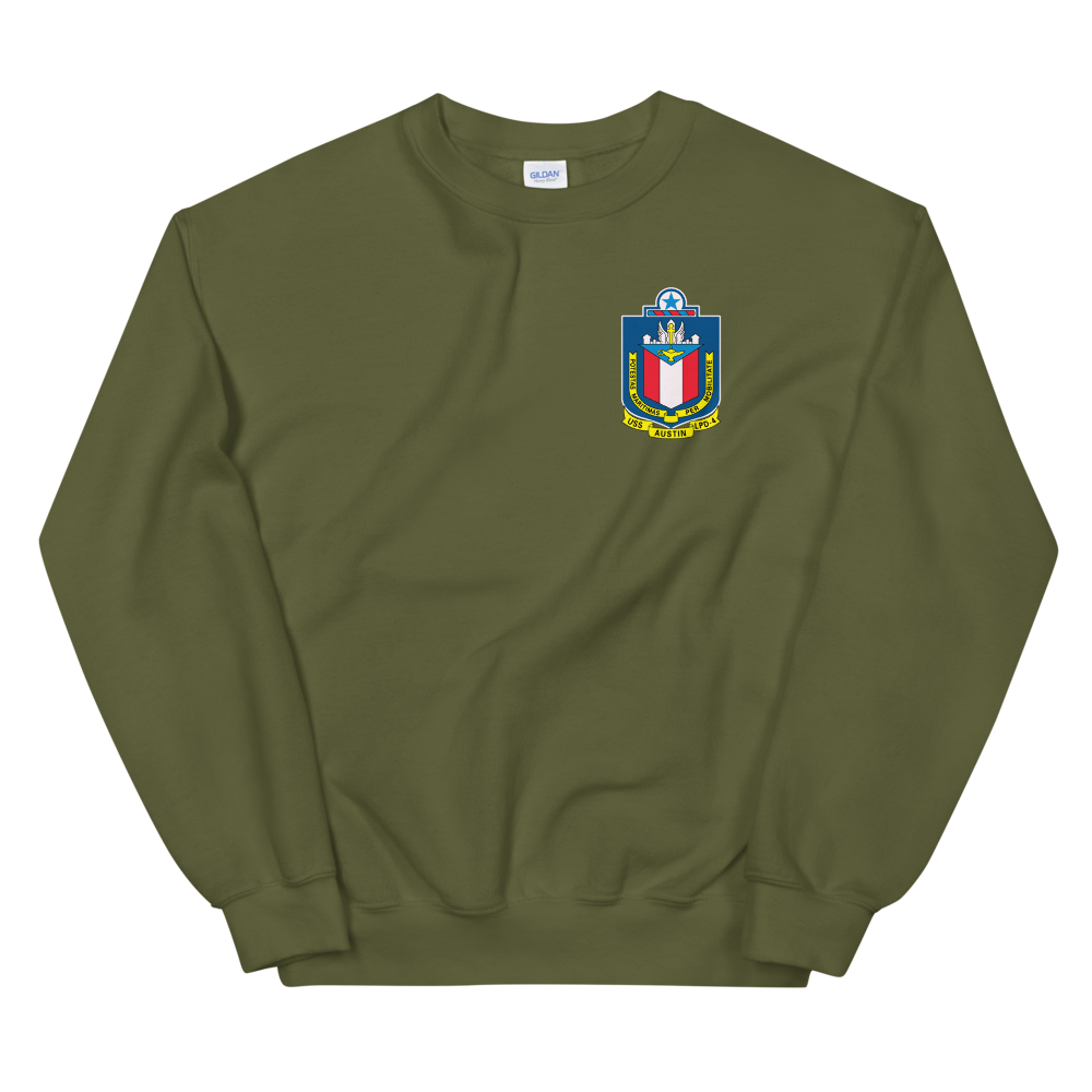 USS Austin (LPD-4) 2002-03 Cruise Sweatshirt – front view, military green