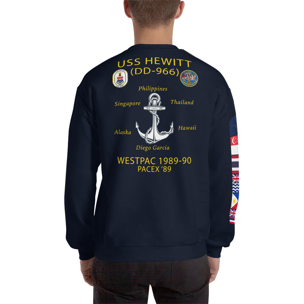 USS Hewitt (DD-966) 1989-90 Cruise Sweatshirt - FLAGS ON SLEEVE – navy