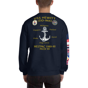 USS Hewitt (DD-966) 1989-90 Cruise Sweatshirt - FLAGS ON SLEEVE – navy
