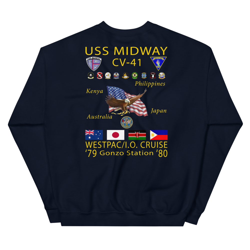 USS Midway (CV-41) 1979-80 Cruise Sweatshirt with Persian Gulf Yacht Club – navy