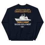 USS Chancellorsville (CG-62) 1991 Maiden Deployment Sweatshirt – back view, navy