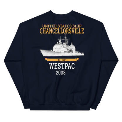 USS Chancellorsville (CG-62) 2008 WESTPAC Sweatshirt – back view, navy
