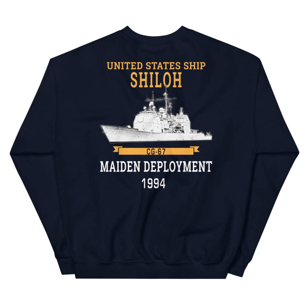 USS Shiloh (CG-67) 1994 Maiden Deployment Sweatshirt – back view, navy
