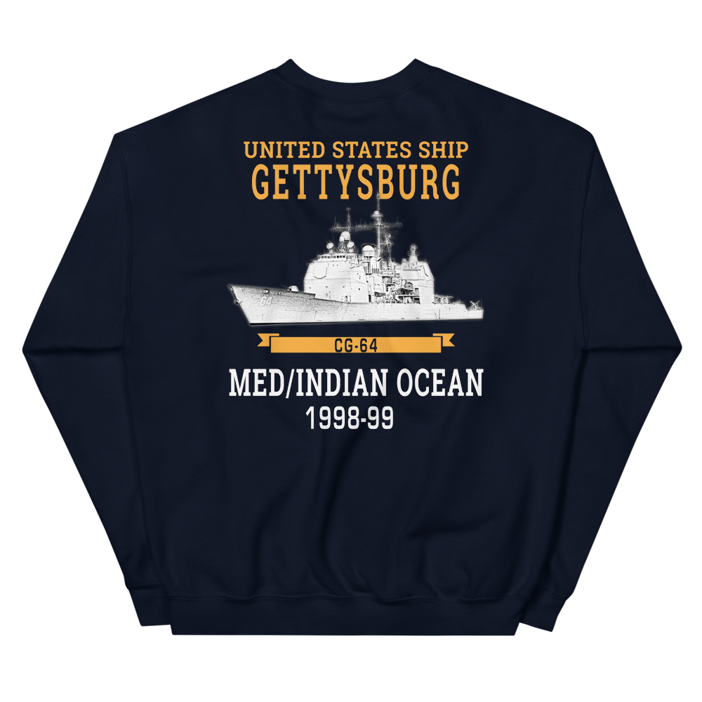 USS Gettysburg (CG-64) 1998-99 MED/IO Sweatshirt – back view, navy